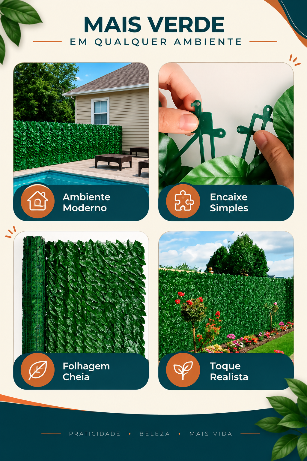 Jardim Vertical Artificial Muro Inglês 3x1